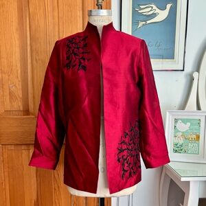 Vintage 1990s VICTOR COSTA Occasion RED SILK Embroidered Jacket! Size Medium